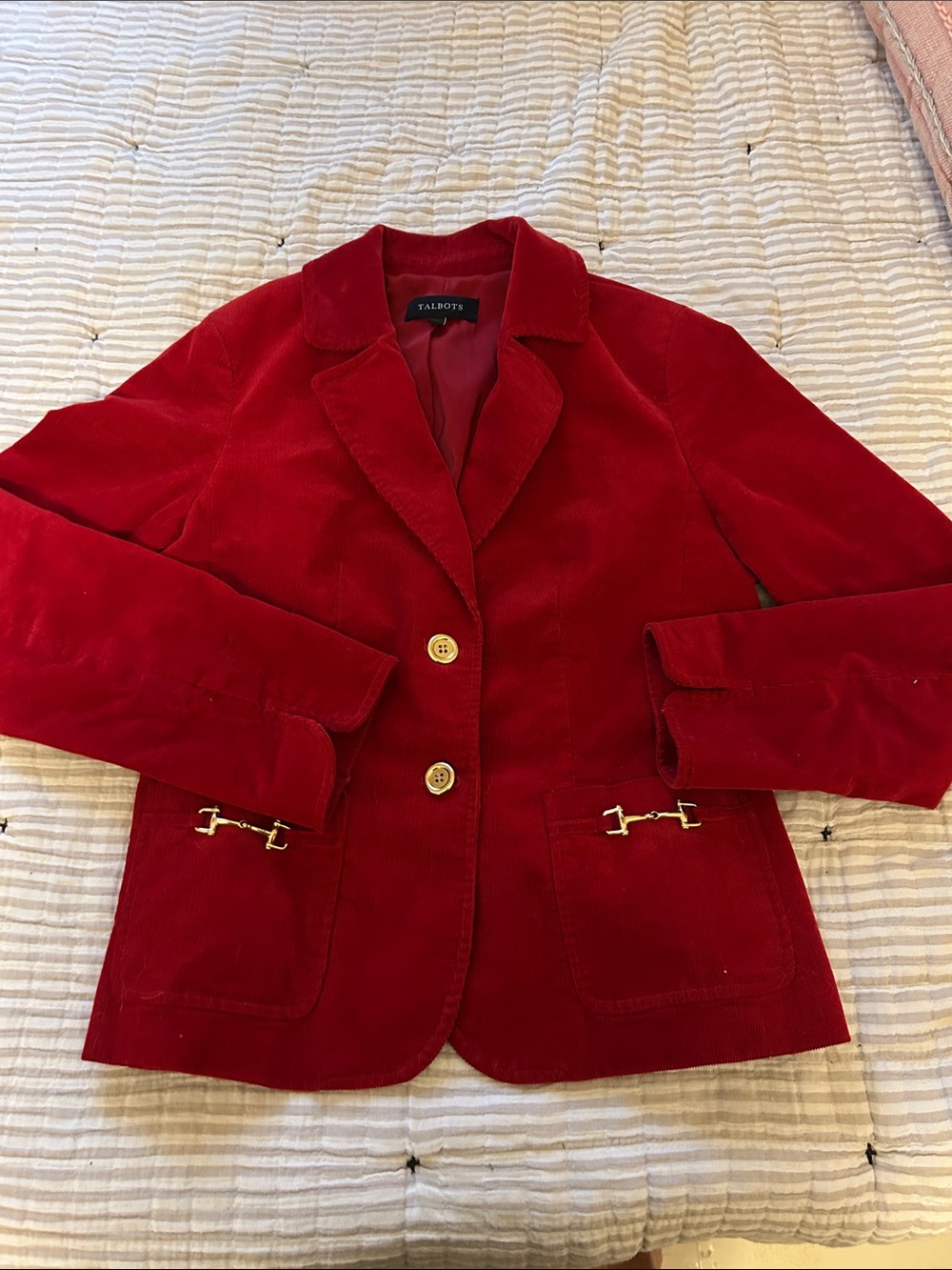 Talbots Red Corduroy Blazer with Gold-Tone Hardware